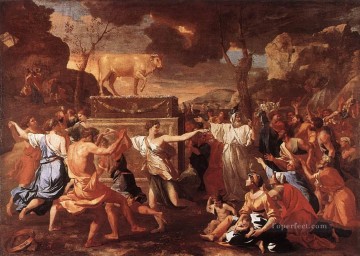  del - Adoración del becerro de oro del pintor clásico Nicolas Poussin